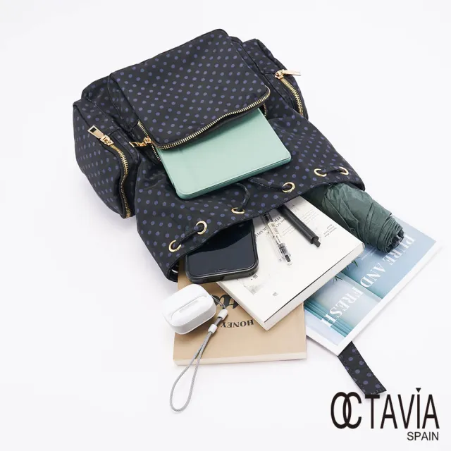 【OCTAVIA 8】雙11 旅伴II  彌生圓點多口袋束口防水尼龍後背包 -大大黑(後背包 點點風)