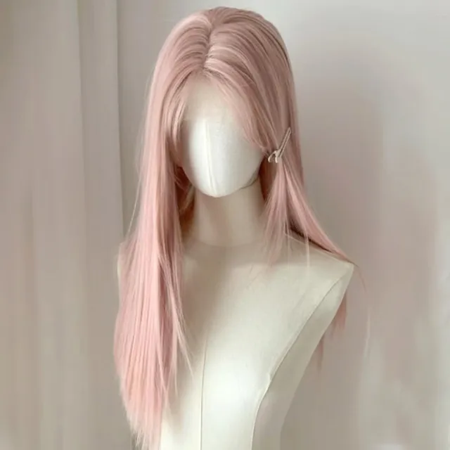 【MoonDy】長直假髮 全頭套式 模擬真髮 假髮 自然 透氣 仿真 假髮女 粉色假髮 女生假髮 中分假髮