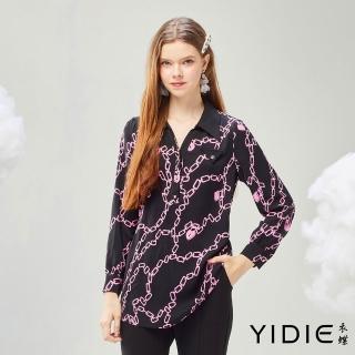 【YIDIE】鎖鏈印花雪紡上衣-黑