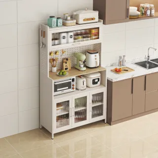 【慢慢家居】預計3/4前出貨 升級長虹玻璃-廚房大容量帶插座洞洞板櫥櫃電器櫃-100cm(餐廚櫃 置物櫃)