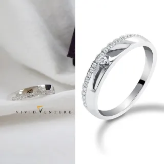 【Vividventure 亞帝芬奇】925純銀 13分 天然鑽石 真鑽 戒指 線戒 皇冠之愛