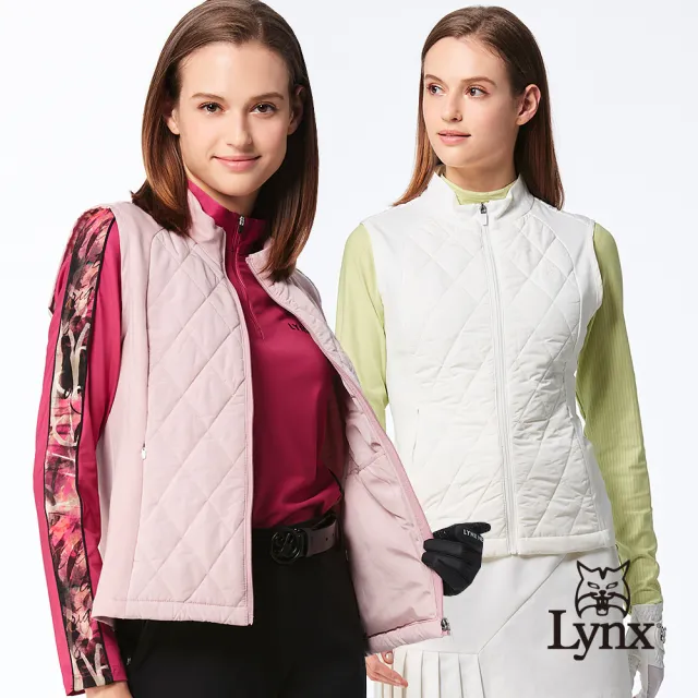【Lynx Golf】女款保暖舒適鋪棉菱格壓紋後背貼膜設計隱形拉鍊口袋無袖背心(二色)