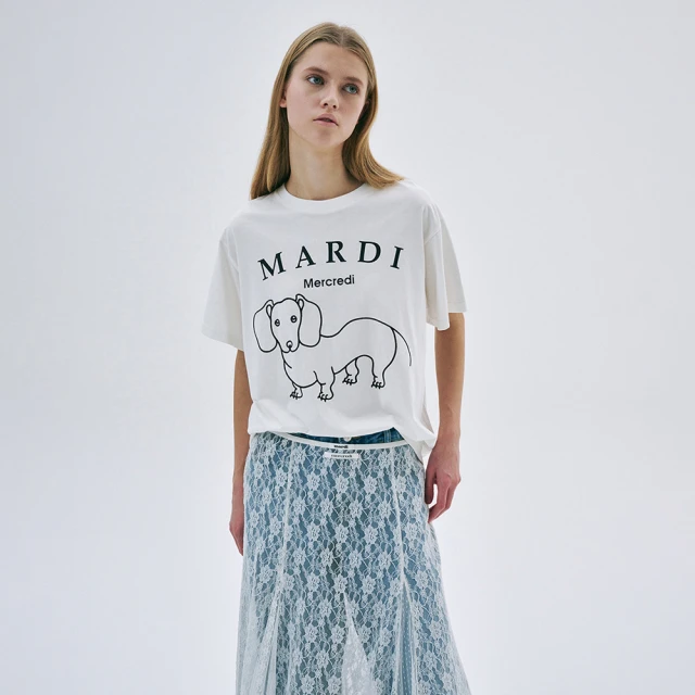 【MARDI MERCREDI】印花短TEE 象牙白色 線條臘腸狗 純棉 TSHIRT DDANJI CH.06