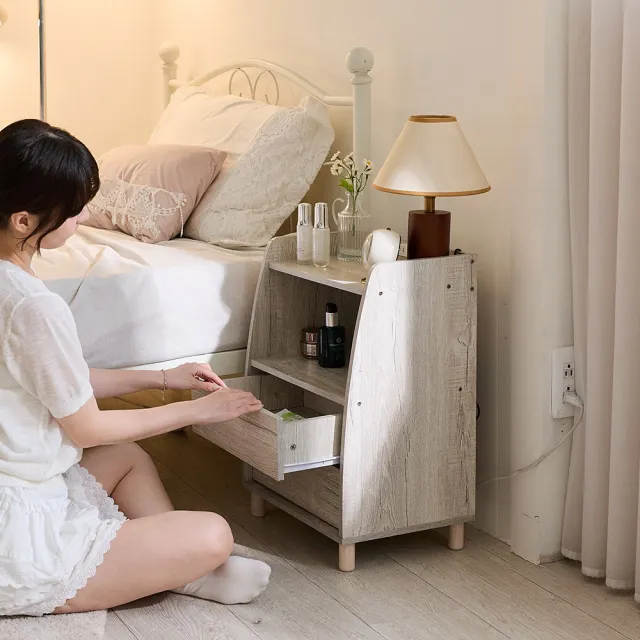 【ONE 生活】一格二抽邊櫃+插座款(二抽屜床頭櫃/邊櫃/收納櫃)