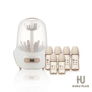 【KU.KU. 酷咕鴨】KUKU PLUS智慧型蒸氣烘乾消毒鍋+PPSU奶瓶4大2中組