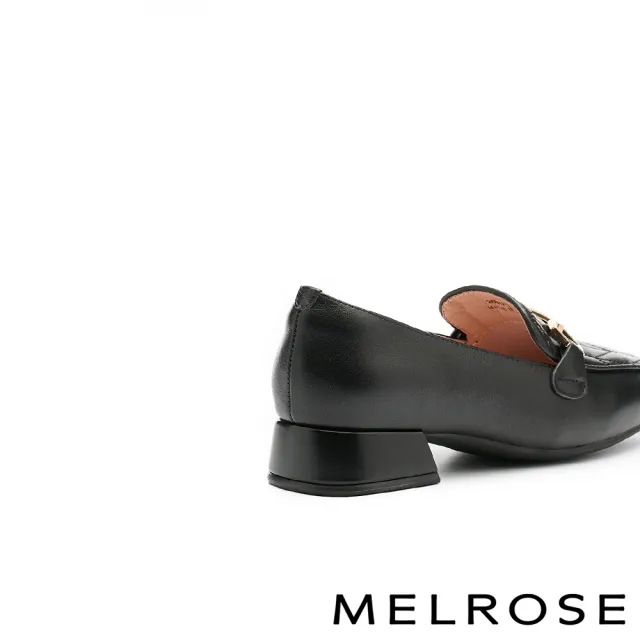 【MELROSE】美樂斯 復古時尚造型釦牛皮樂福方頭低跟鞋(黑)