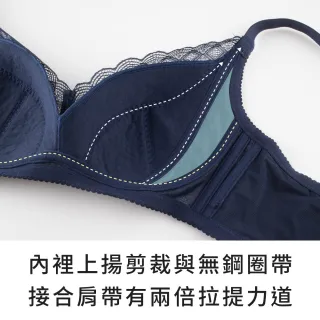 【玉如阿姨】自由幻夢內衣。無鋼圈包覆穩定日常不外擴 台灣製※0620深藍(C.D.E.F罩 無鋼圈 機能 大罩杯)