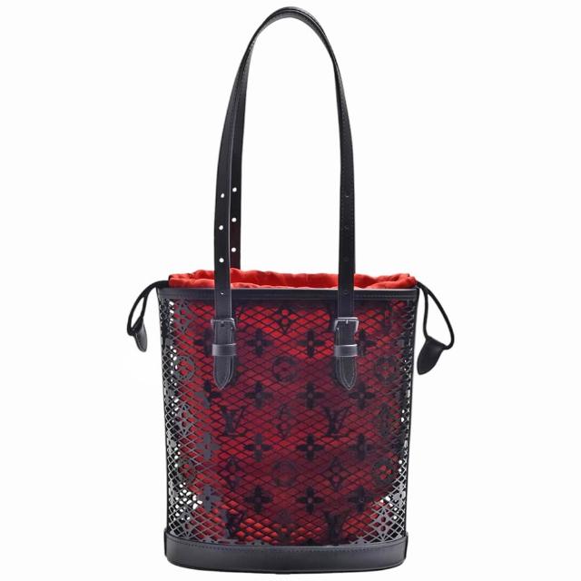 【Louis Vuitton 路易威登】M20352 BUCKET系列鏤空Monogram花紋漆面牛皮手提/肩背包(黑/紅色)