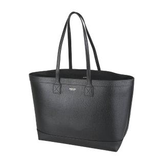 【BURBERRY 巴寶莉】BURBERRY LONDON TOTE燙金LOGO小牛皮開口式手提/肩背托特包(大/黑x內裡格紋)
