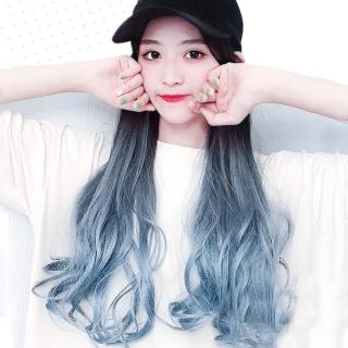 【LEESA】大波浪捲\假髮套\全頭套式\帽子假髮\假髮\模擬髮\模擬人髮\霧霾藍色