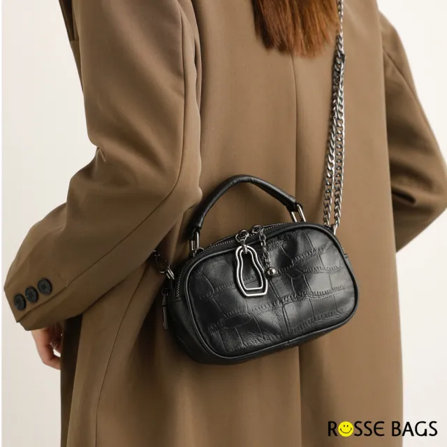 【Rosse Bags】韓版夏秋輕便多隔層鏈袋包 肩背包(黑色／軍綠色)