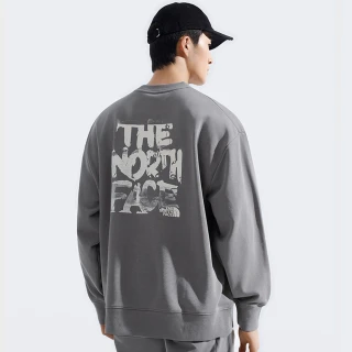 【The North Face 官方旗艦】北面男女款灰色大尺寸品牌印花長袖大學T｜8F0M0UZ