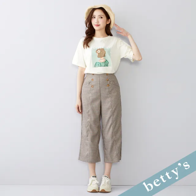 【betty’s 貝蒂思】出清品 雙排釦雪紡格紋寬褲(灰色)