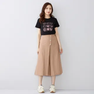 【betty’s 貝蒂思】出清品  斜接排釦牛仔褲裙(駝色)