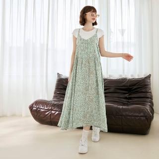 【OB 嚴選】V領排釦圖騰印花細肩長洋裝 《DA10586》