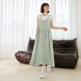 【OB 嚴選】V領排釦圖騰印花細肩長洋裝 《DA10586》