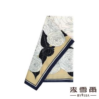【MYVEGA 麥雪爾】細緻花朵印花方型圍巾-藍