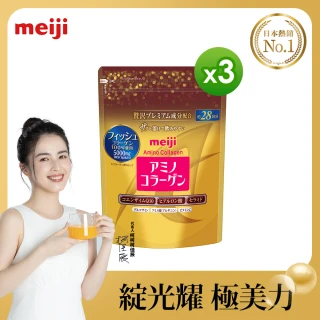 【Meiji 明治】明治膠原蛋白粉璀璨金版28日份袋裝196gx3(膠原蛋白)