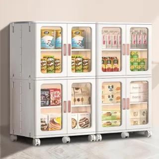 【ONE HOUSE】75面寬_新式升級流川摺疊雙開門2層收納櫃-超容量280L(附隔板×2)