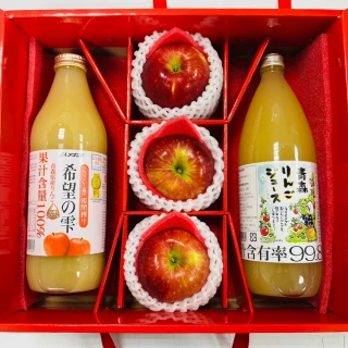 【RealShop】紐西蘭富士蘋果3顆+日本蘋果汁2罐 共約2.8kg±10%*1盒(中秋禮盒F 真食材本舖)