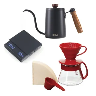 【HARIO】V60紅色濾杯咖啡壺組 超值組合(電子秤+手沖壺)