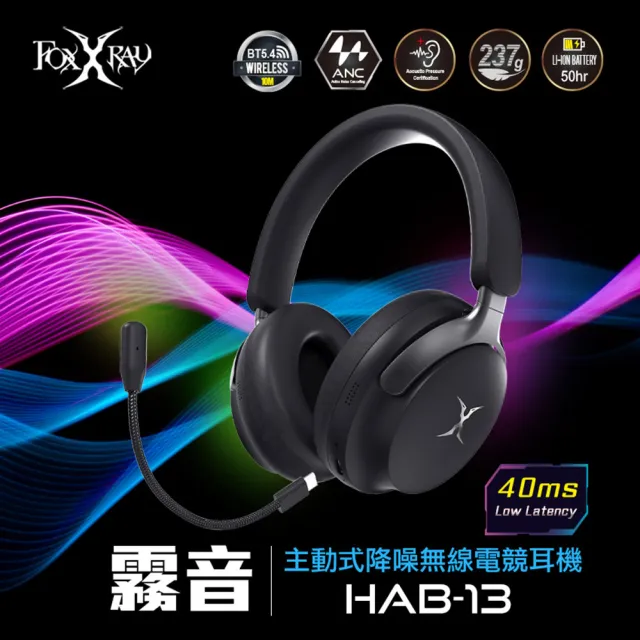 【FOXXRAY 狐鐳】FXR-HAB-13 霧音主動式降噪無線電競耳機(藍牙5.4、ANC降噪)