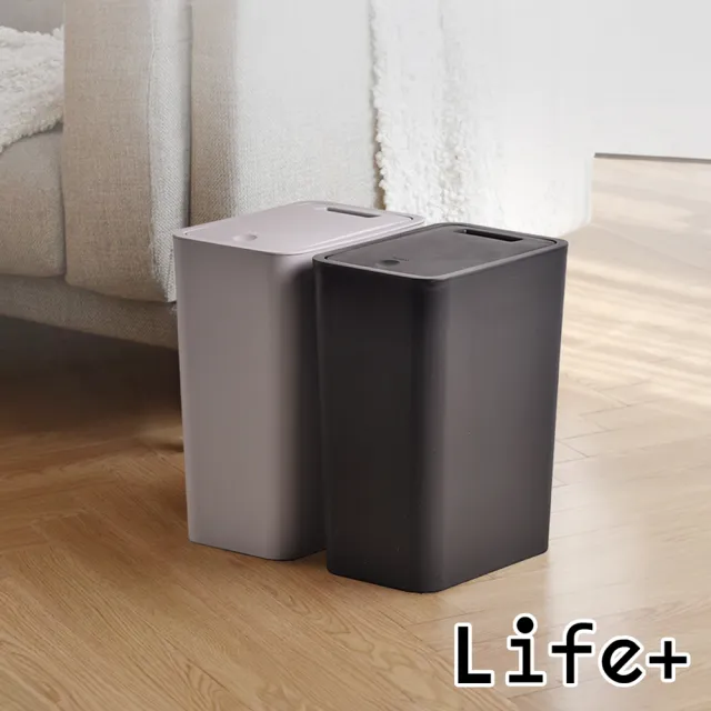 【Life+】日系無印風按壓式彈蓋垃圾桶10L_4色任選(垃圾筒 含蓋 窄型 掀蓋垃圾桶)