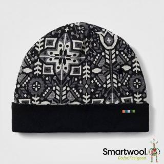 【SmartWool】Thermal 美麗諾羊毛反摺毛帽.護耳保暖帽.無邊帽(SW956-P94 黑色花卉)