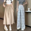 【D.studio】韓版冰絲渲染直筒高腰顯瘦垂感寬褲(褲子 長褲 休閒褲 女裝 高腰褲 拖地褲 直筒褲 黑褲 P391)