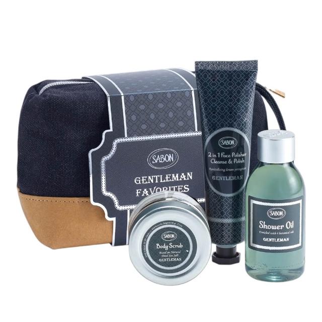 【SABON】紳士沐浴磨砂組(沐浴油100ml/磨砂膏60g/二合一臉部磨砂膏60ml/附收納包.國際航空版)