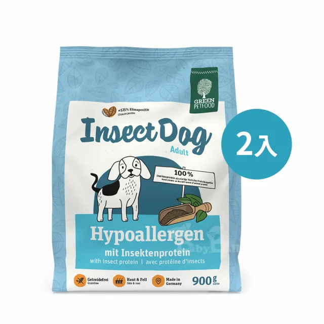 【Green Petfood 德國綠自然】昆蟲蛋白 無穀低敏成犬飼料 1.8KG/900G*2入(皮膚毛髮健康 狗飼料 乾糧)
