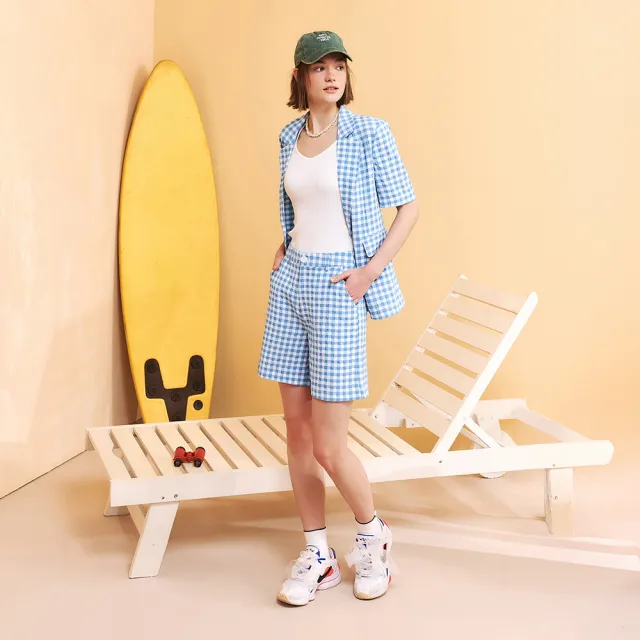 【OUWEY 歐薇】夏日清爽格紋泡泡布西裝外套(藍；S-L；3252324748)