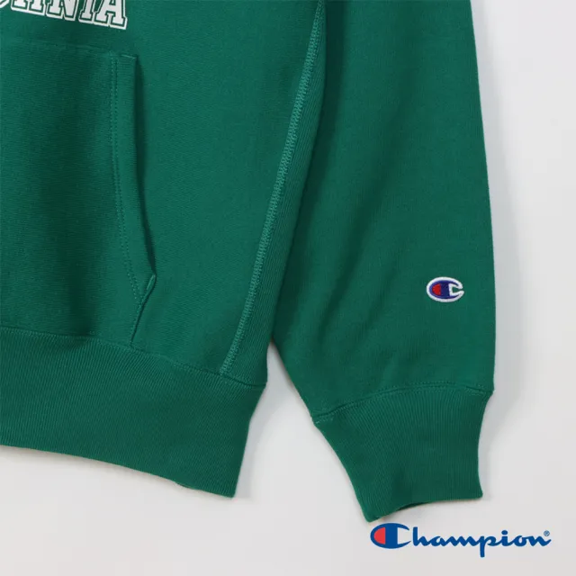 【Champion】官方直營 女款-CASUAL 拉絨印花寬版連帽TEE-綠色