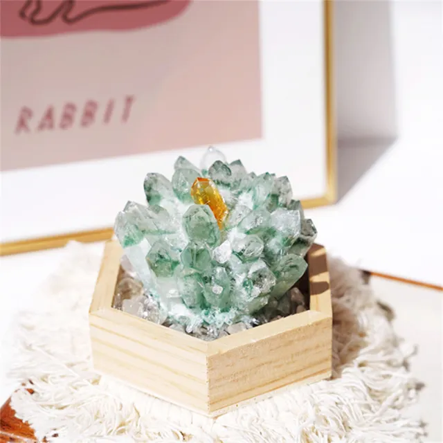 匠俱】招財綠幽靈水晶柱天然黃水晶球原石擺件搭配消磁晶簇套裝(辦公室
