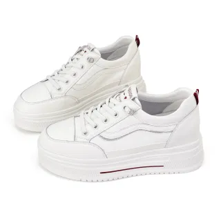 【Robinlo】潮流美型真皮內增高厚底小白鞋NABILA(潮流米紅)