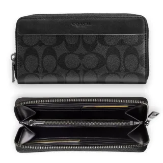 【COACH】男生 長夾 經典滿版荖花LOGO PVC 防刮皮革 拉鍊 男款 皮夾(CY405 CE551)