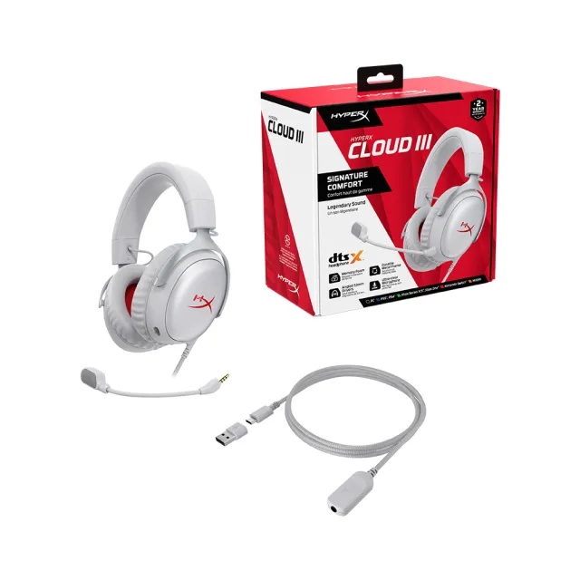 【HyperX】Cloud III  颶風3 — 遊戲電競耳機 灰紅(B96MXAA)