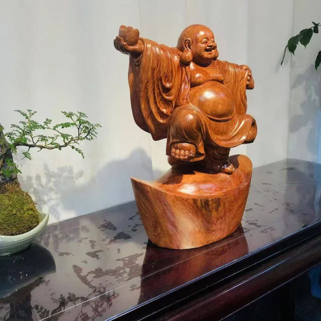 【桃花源創意工坊】招財元寶彌勒木雕(木雕)