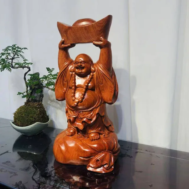 【桃花源創意工坊】招財福袋元寶彌勒木雕(木雕)