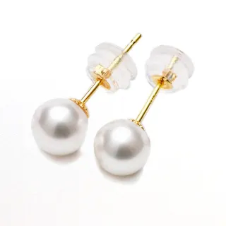 【CC Diamond】18K金極品天然珍珠耳釘(小尺吋5-5.5mm)