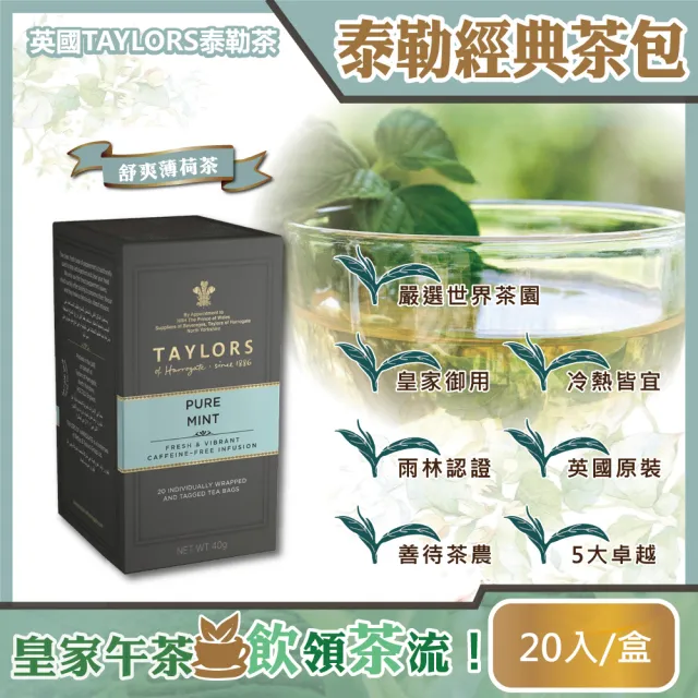 【英國泰勒茶Taylors】舒爽薄荷茶包2gx20包x1盒(花草茶;草本茶;無咖啡因)