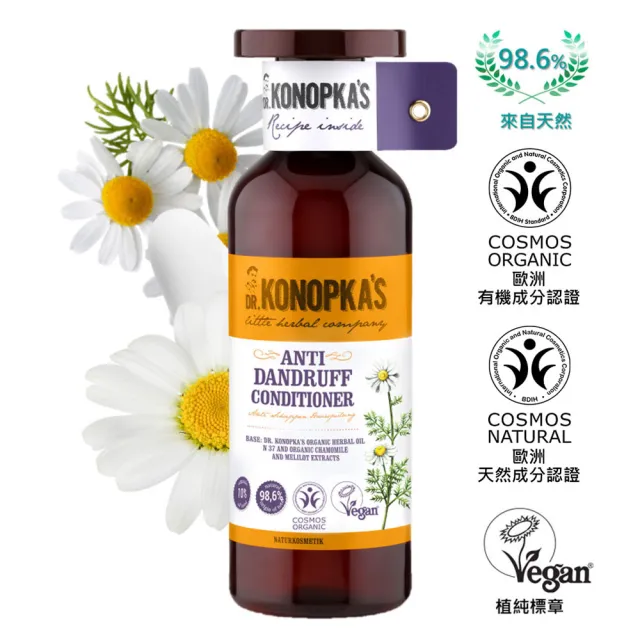 【Dr.Konopka’s】珂諾譜〔清爽抗屑〕洗髮精+潤髮乳(贈手套式速乾巾/歐洲天然有機品牌)