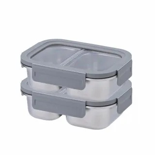 【CookPower 鍋寶_2入】Snapiro可微波316L不鏽鋼分隔保鮮盒900ml