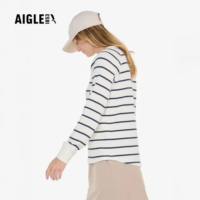 【AIGLE】女 條紋長袖T恤｜AG-4A226A131 米白(女裝 T恤 長袖T恤)