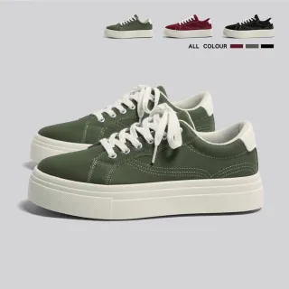 【J&H collection】潮流男士休閒厚底帆布鞋 休閒鞋 板鞋(黑色／紅色／綠色)