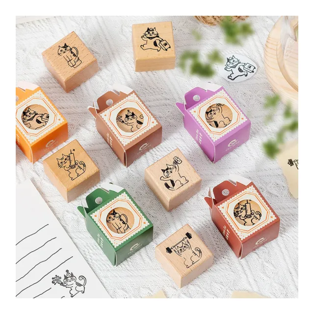 【Paper Play】木質印章 手帳印章/可愛萌貓日常DIY復古木質印章 手帳印章(8款任選)