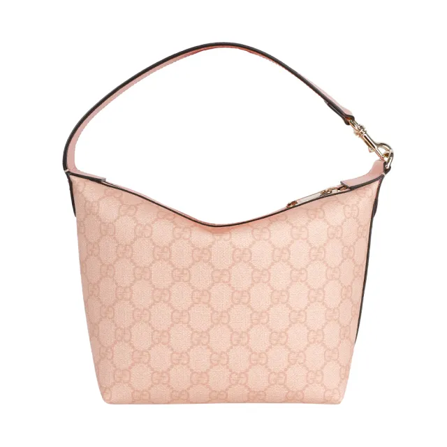 【GUCCI 古馳】Ophidia GG 塗層帆布迷你肩背包/手提包(灰粉色)