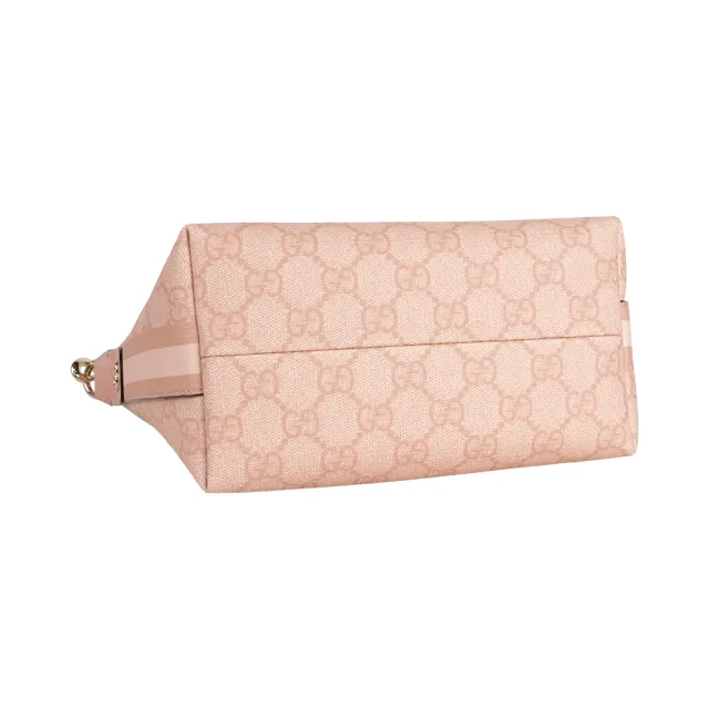 【GUCCI 古馳】Ophidia GG 塗層帆布迷你肩背包/手提包(灰粉色)