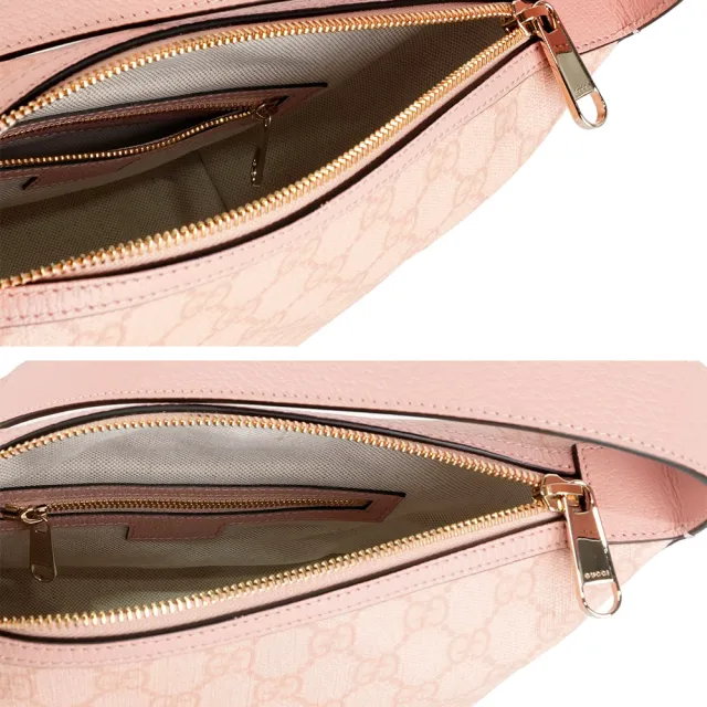 【GUCCI 古馳】Ophidia GG 塗層帆布迷你肩背包/手提包(灰粉色)