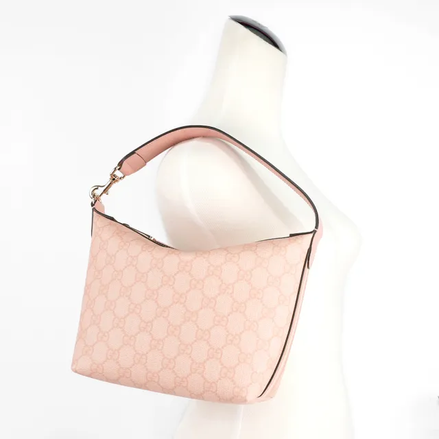 【GUCCI 古馳】Ophidia GG 塗層帆布迷你肩背包/手提包(灰粉色)